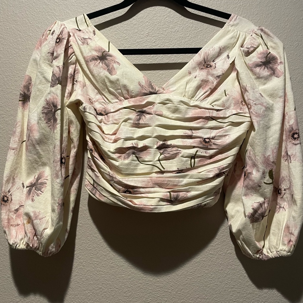 Floral Cream and Pink Women's Top